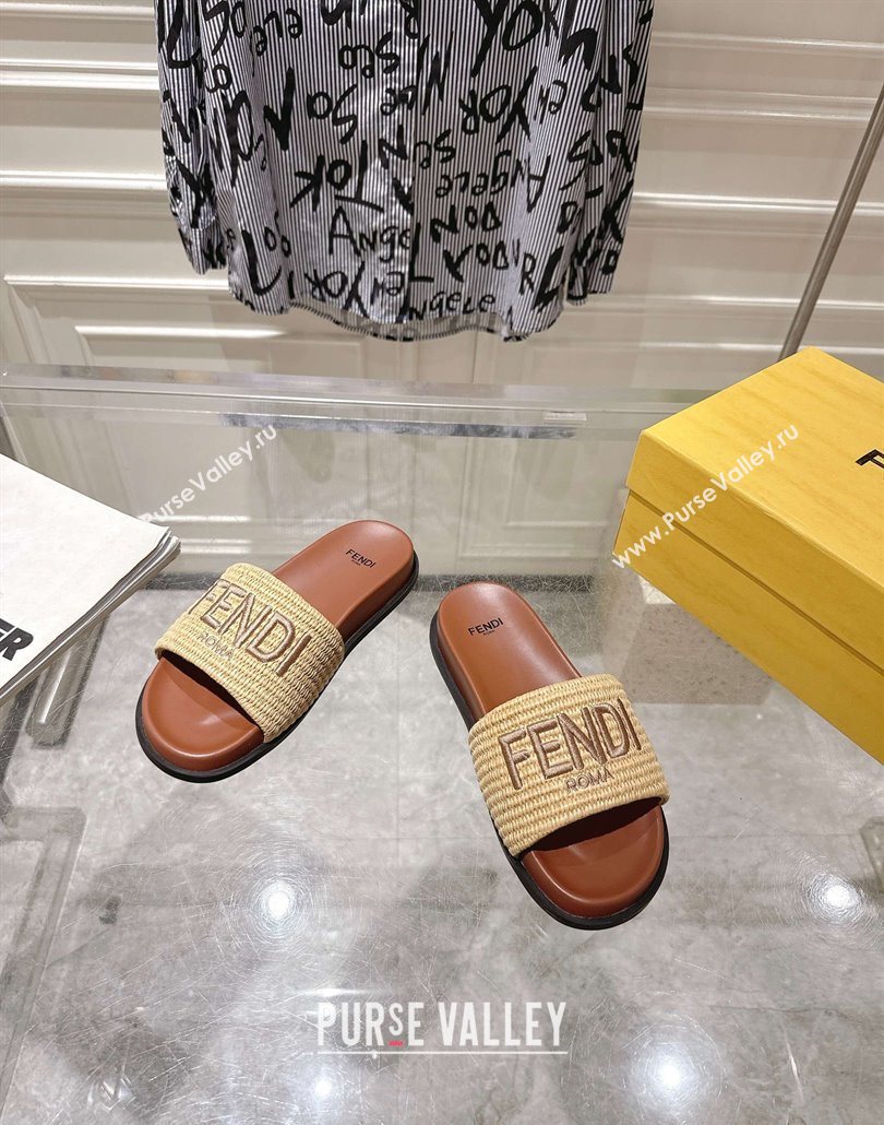 Fendi Flat Slides Sandal in Woven Straw-Like Beige2 2025 0605 (MD-250605068)