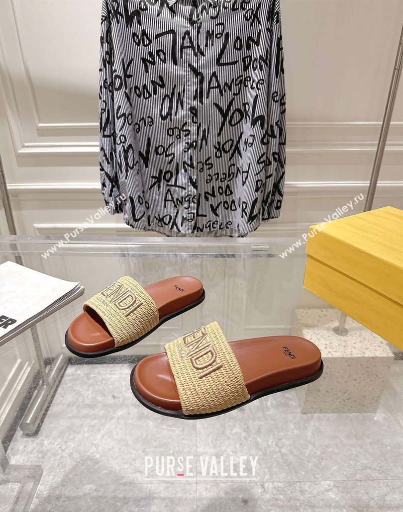 Fendi Flat Slides Sandal in Woven Straw-Like Beige2 2025 0605 (MD-250605068)
