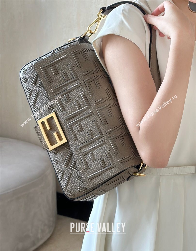 Fendi Baguette Medium Bag Cappuccino-colored leather bag with FF interlacing Grey 2025 8680 (CL-250628027)