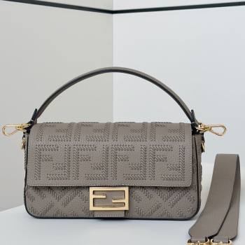 Fendi Baguette Medium Bag Cappuccino-colored leather bag with FF interlacing Grey 2025 8680 (CL-250628027)
