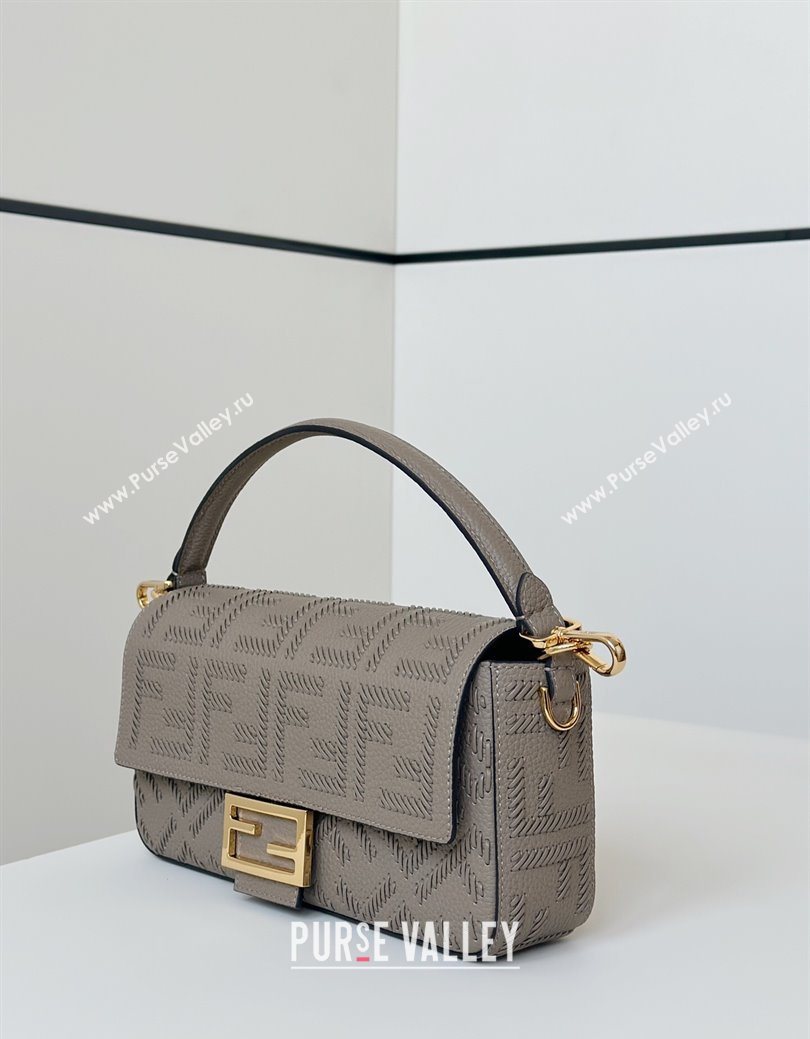 Fendi Baguette Medium Bag Cappuccino-colored leather bag with FF interlacing Grey 2025 8680 (CL-250628027)