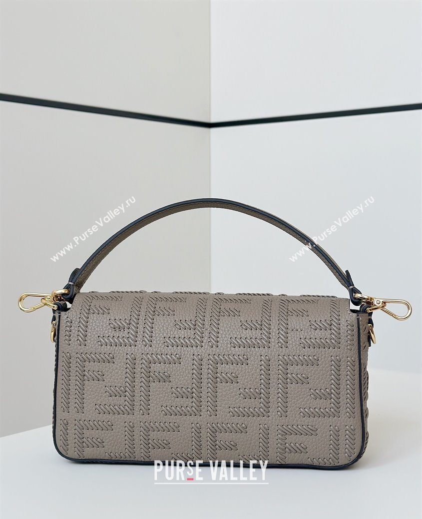 Fendi Baguette Medium Bag Cappuccino-colored leather bag with FF interlacing Grey 2025 8680 (CL-250628027)