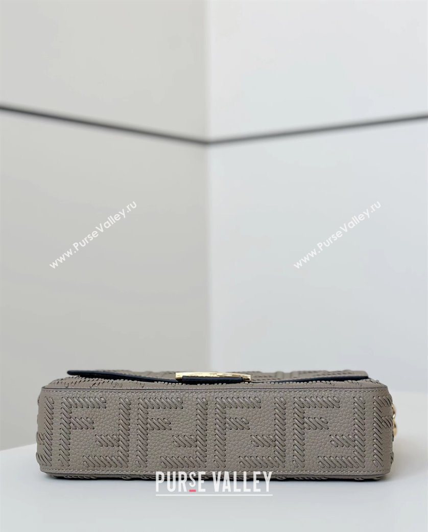 Fendi Baguette Medium Bag Cappuccino-colored leather bag with FF interlacing Grey 2025 8680 (CL-250628027)