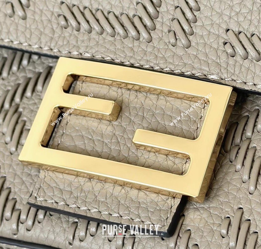 Fendi Baguette Medium Bag Cappuccino-colored leather bag with FF interlacing Grey 2025 8680 (CL-250628027)