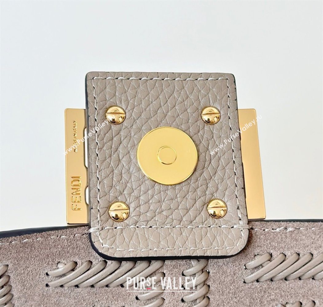 Fendi Baguette Medium Bag Cappuccino-colored leather bag with FF interlacing Grey 2025 8680 (CL-250628027)