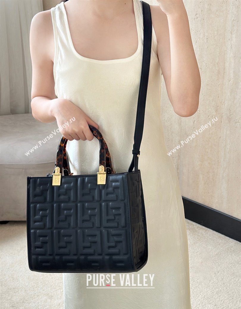 Fendi Sunshine Small Tote Bag in FF Leather Black 2025 8618 (CL-250628028)