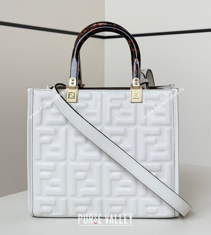 Fendi Sunshine Small Tote Bag in FF Leather White 2025 8618 (CL-250628029)