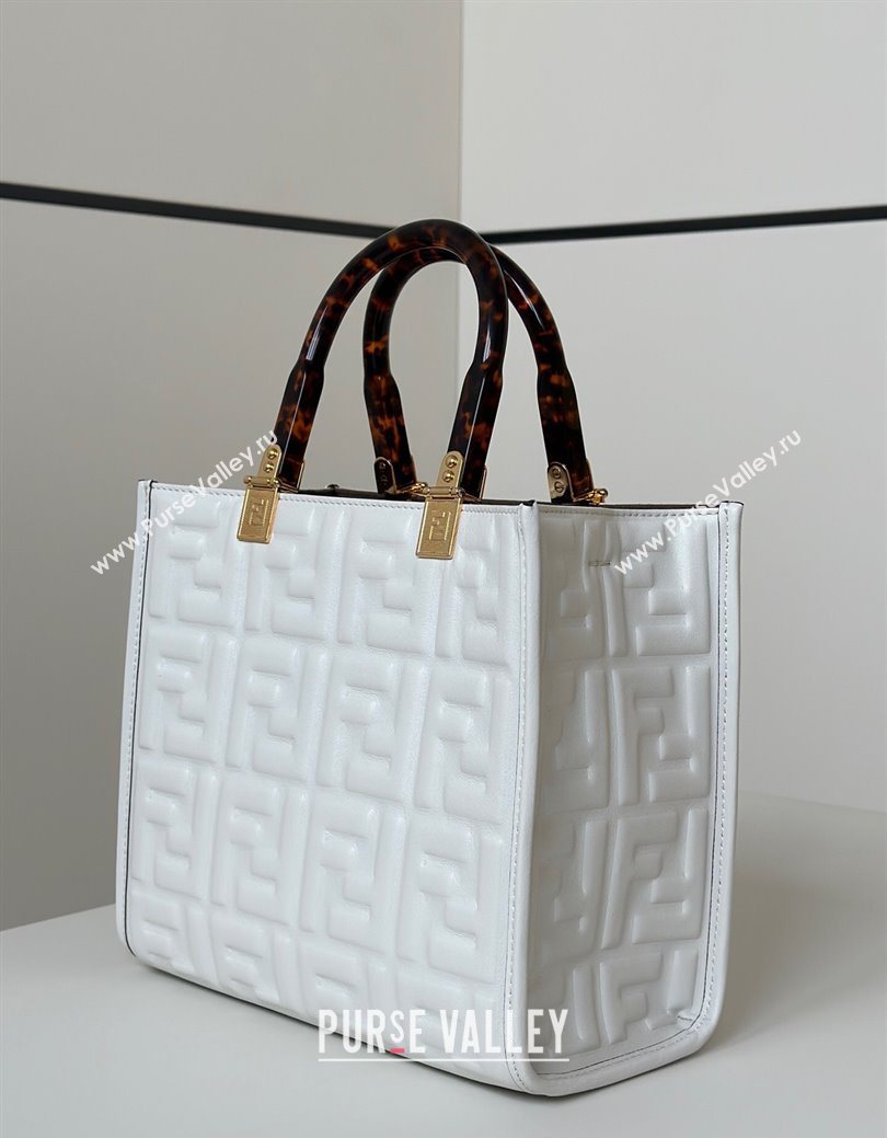 Fendi Sunshine Small Tote Bag in FF Leather White 2025 8618 (CL-250628029)