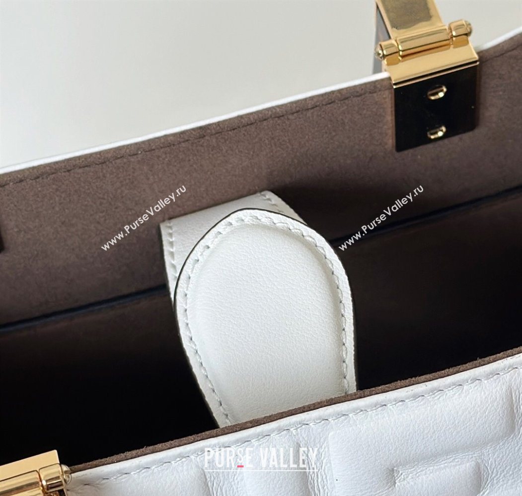 Fendi Sunshine Small Tote Bag in FF Leather White 2025 8618 (CL-250628029)