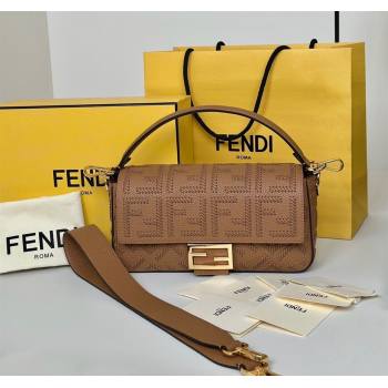 Fendi Baguette Medium Bag Cappuccino-colored leather bag with FF interlacing Brown 2025 8680 (CL-250628026)