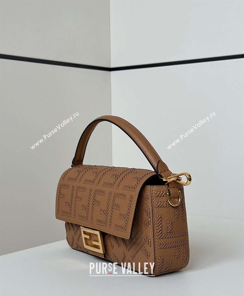 Fendi Baguette Medium Bag Cappuccino-colored leather bag with FF interlacing Brown 2025 8680 (CL-250628026)