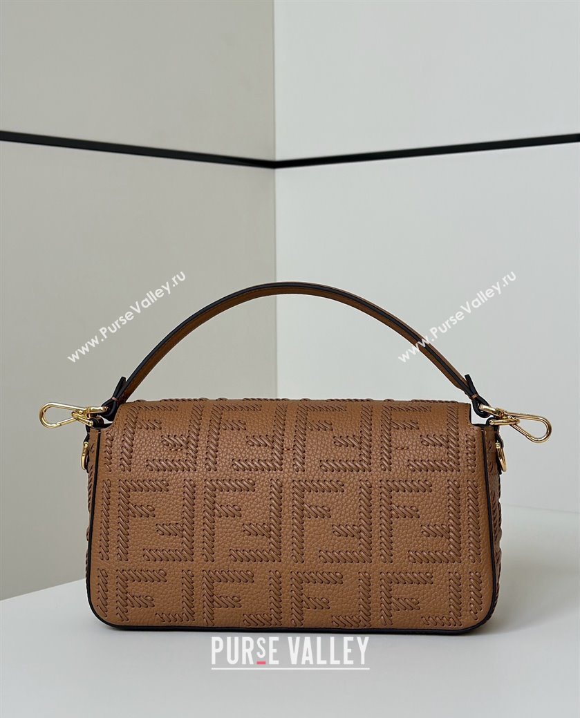 Fendi Baguette Medium Bag Cappuccino-colored leather bag with FF interlacing Brown 2025 8680 (CL-250628026)