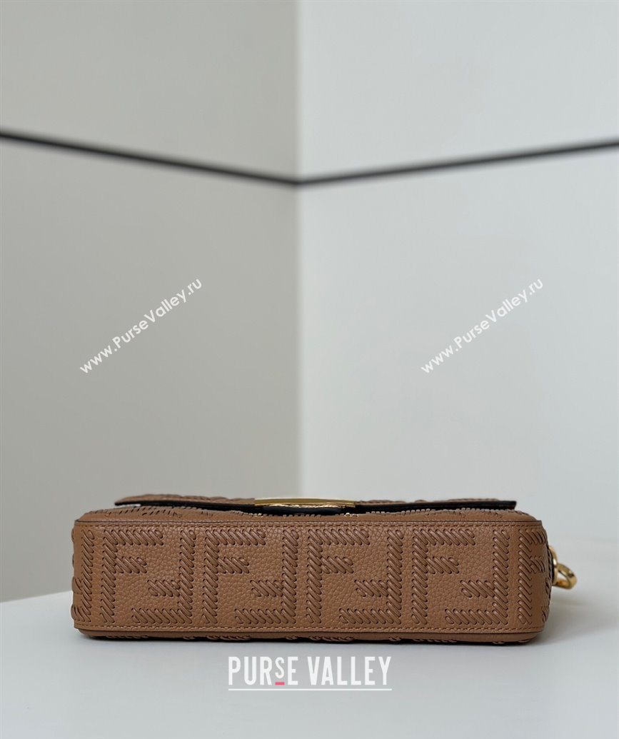 Fendi Baguette Medium Bag Cappuccino-colored leather bag with FF interlacing Brown 2025 8680 (CL-250628026)