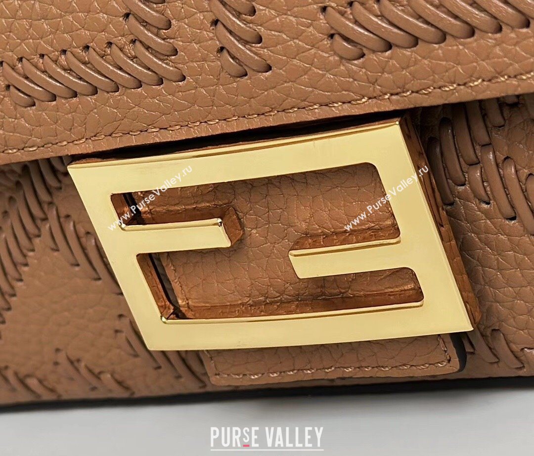 Fendi Baguette Medium Bag Cappuccino-colored leather bag with FF interlacing Brown 2025 8680 (CL-250628026)