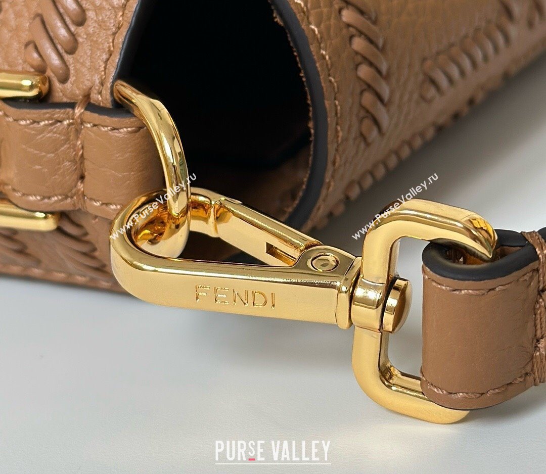 Fendi Baguette Medium Bag Cappuccino-colored leather bag with FF interlacing Brown 2025 8680 (CL-250628026)