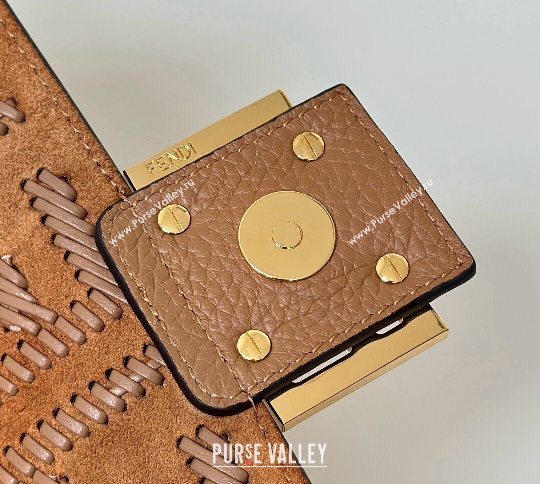 Fendi Baguette Medium Bag Cappuccino-colored leather bag with FF interlacing Brown 2025 8680 (CL-250628026)