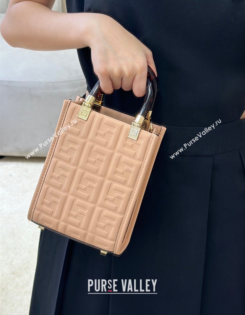 Fendi Mini Sunshine Shopper Bag in FF Leather Light Pink 2025 8597S (CL-250628024)