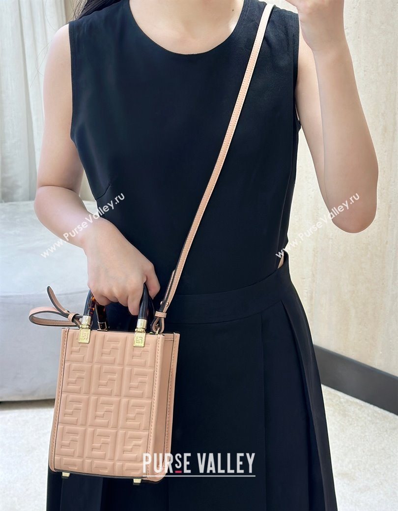 Fendi Mini Sunshine Shopper Bag in FF Leather Light Pink 2025 8597S (CL-250628024)