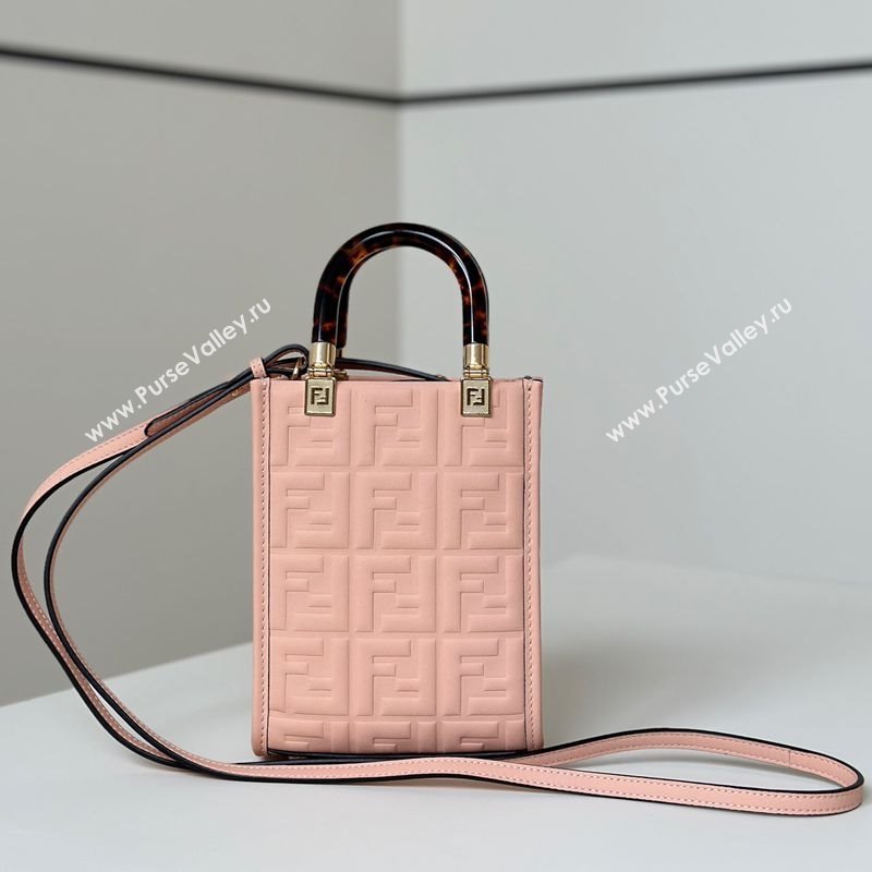 Fendi Mini Sunshine Shopper Bag in FF Leather Light Pink 2025 8597S (CL-250628024)