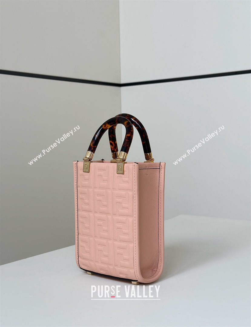 Fendi Mini Sunshine Shopper Bag in FF Leather Light Pink 2025 8597S (CL-250628024)