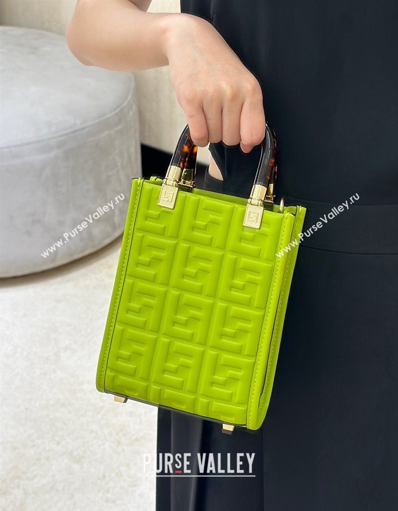 Fendi Mini Sunshine Shopper Bag in FF Leather Green 2025 8597S (CL-250628023)
