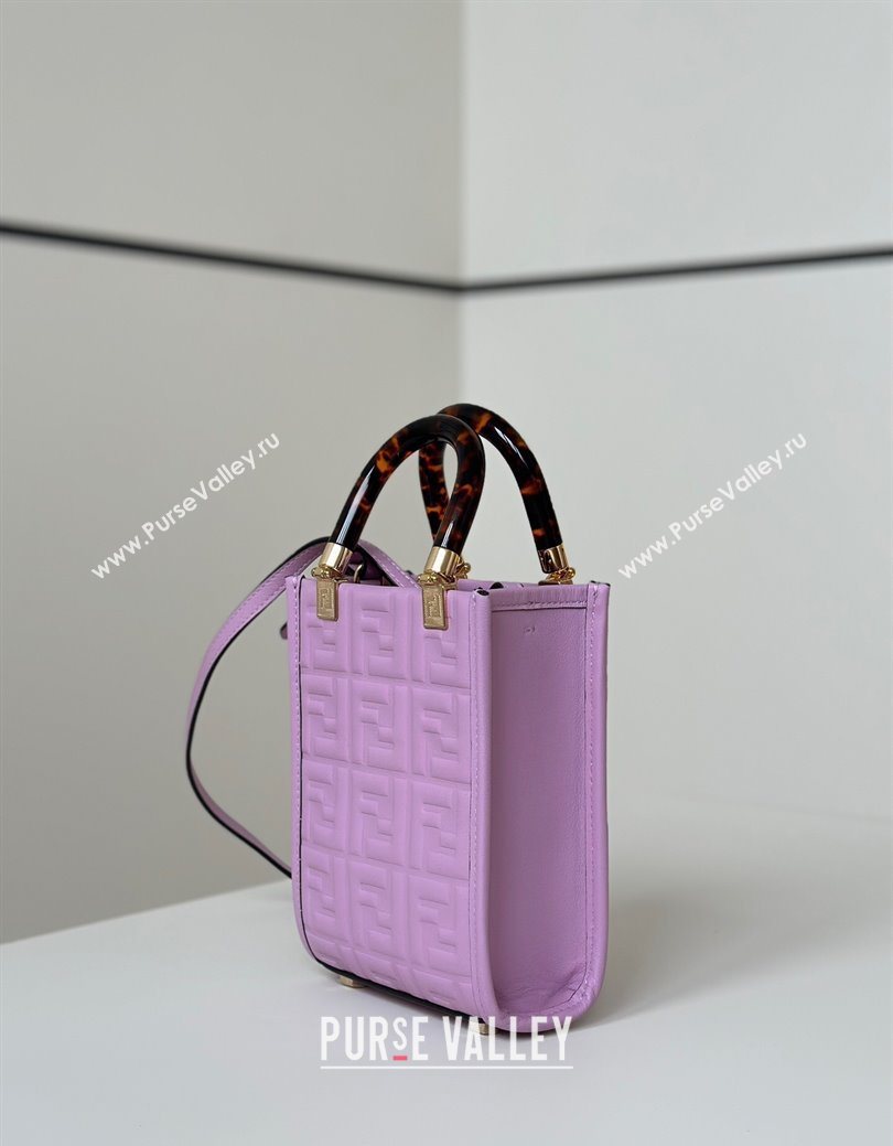 Fendi Mini Sunshine Shopper Bag in FF Leather Purple 2025 8597S (CL-250628025)