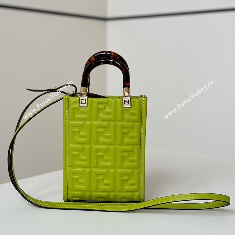 Fendi Mini Sunshine Shopper Bag in FF Leather Green 2025 8597S (CL-250628023)