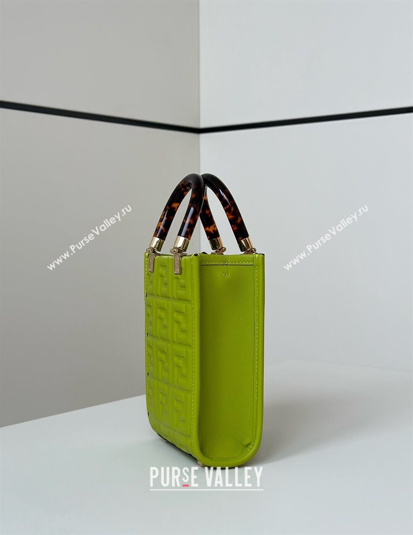 Fendi Mini Sunshine Shopper Bag in FF Leather Green 2025 8597S (CL-250628023)