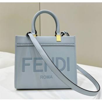 Fendi Sunshine Small Tote Bag in Logo Calfskin Leather Light Blue 2025 8618 (CL-250628033)