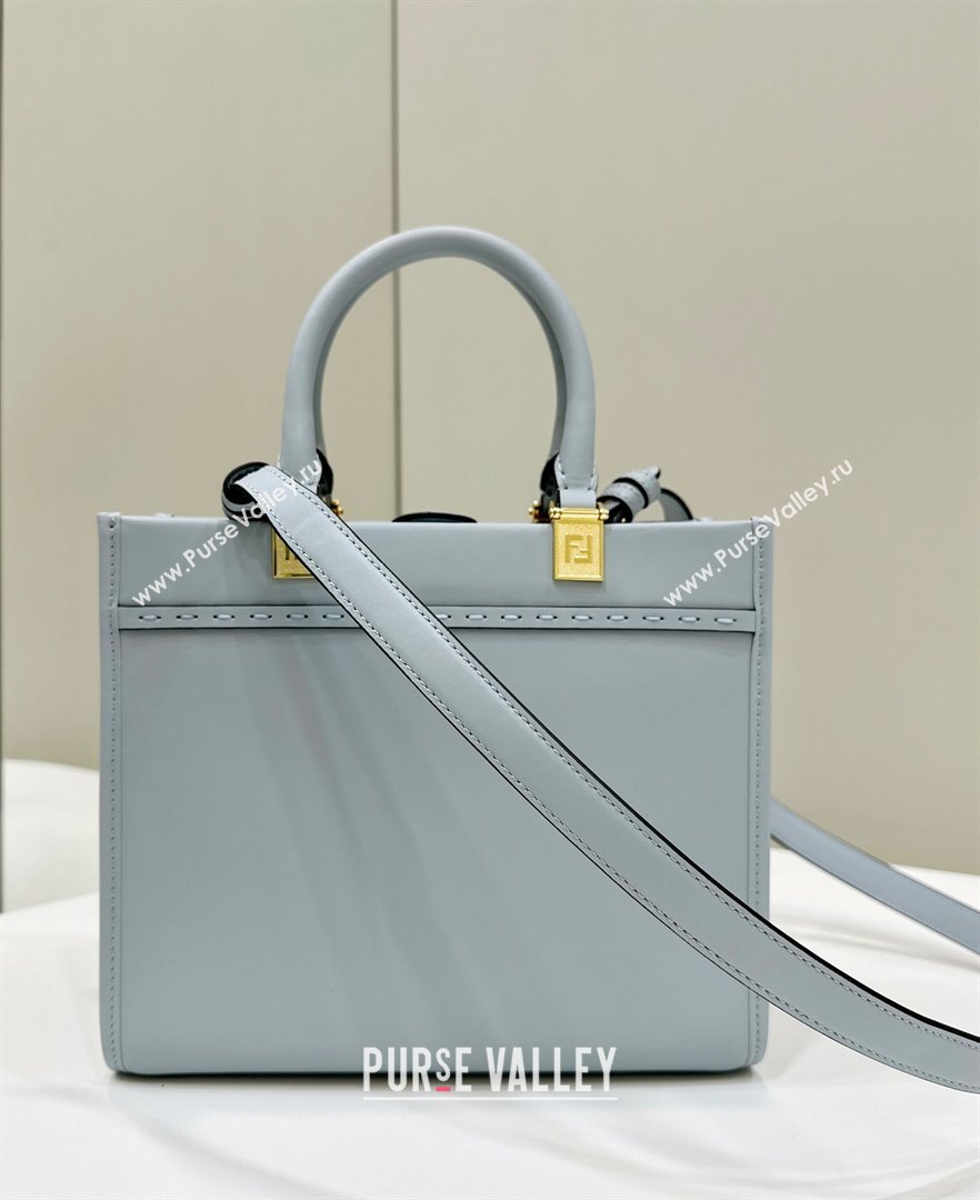 Fendi Sunshine Small Tote Bag in Logo Calfskin Leather Light Blue 2025 8618 (CL-250628033)