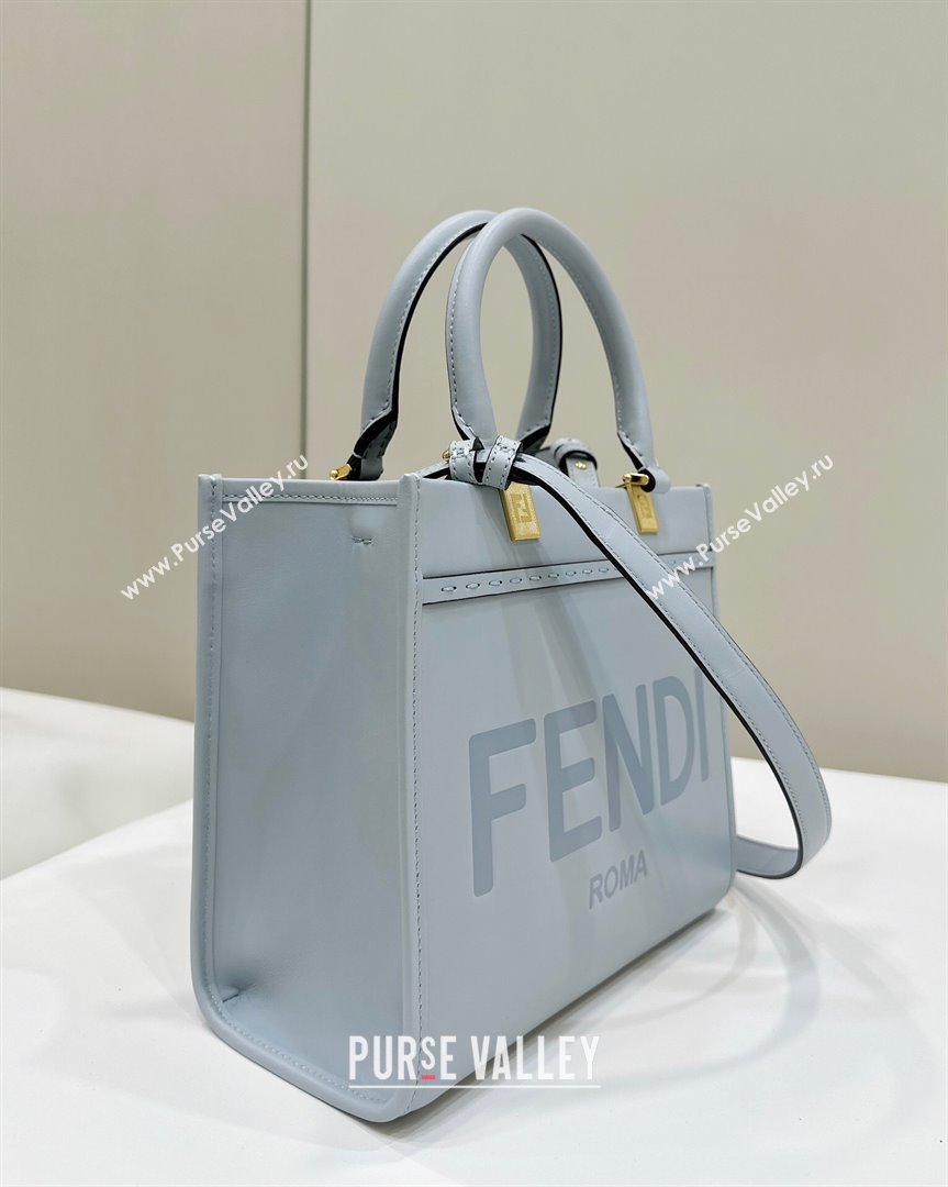 Fendi Sunshine Small Tote Bag in Logo Calfskin Leather Light Blue 2025 8618 (CL-250628033)