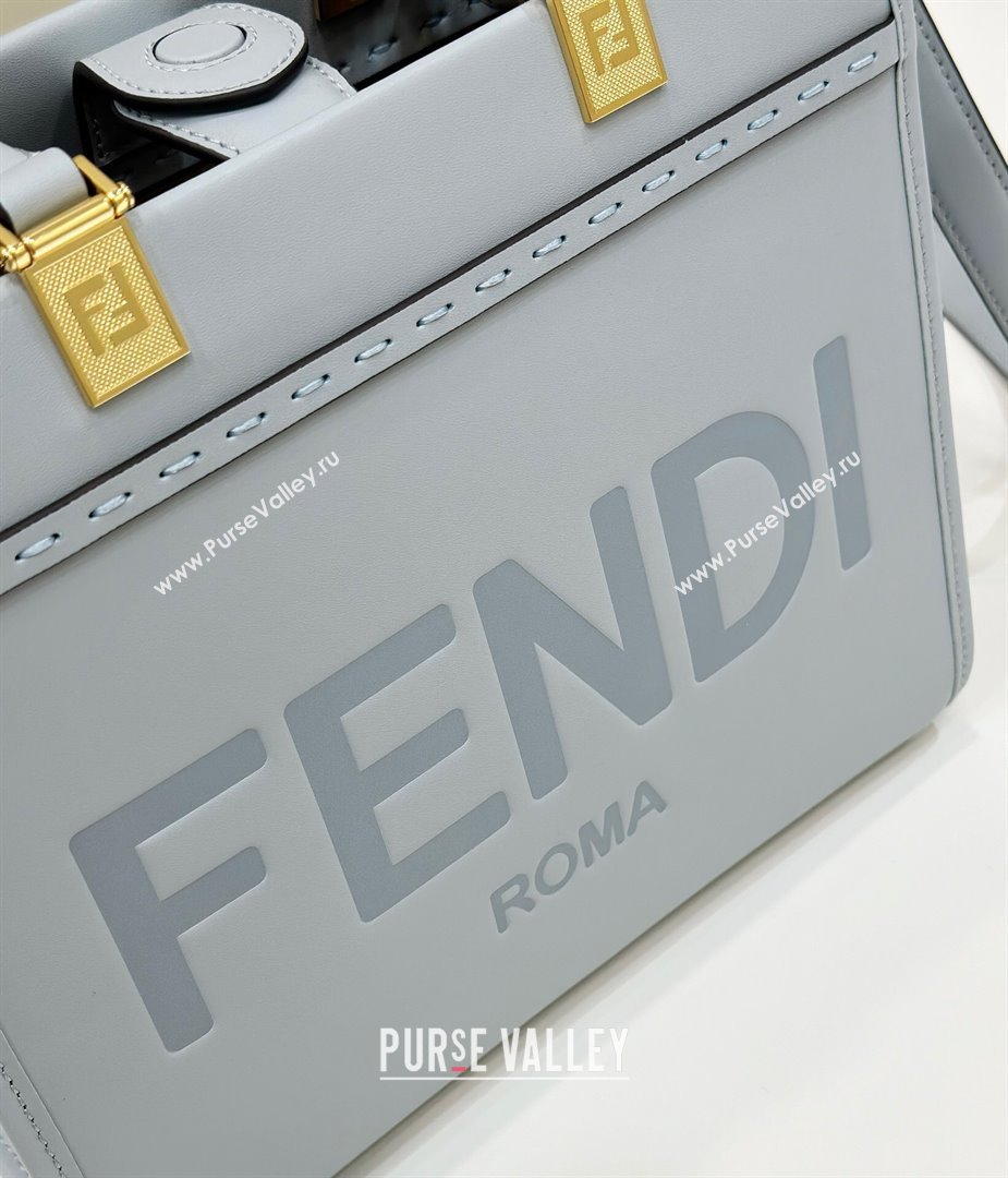 Fendi Sunshine Small Tote Bag in Logo Calfskin Leather Light Blue 2025 8618 (CL-250628033)