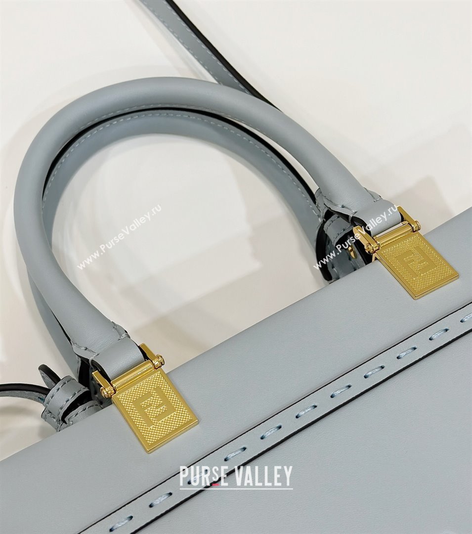Fendi Sunshine Small Tote Bag in Logo Calfskin Leather Light Blue 2025 8618 (CL-250628033)