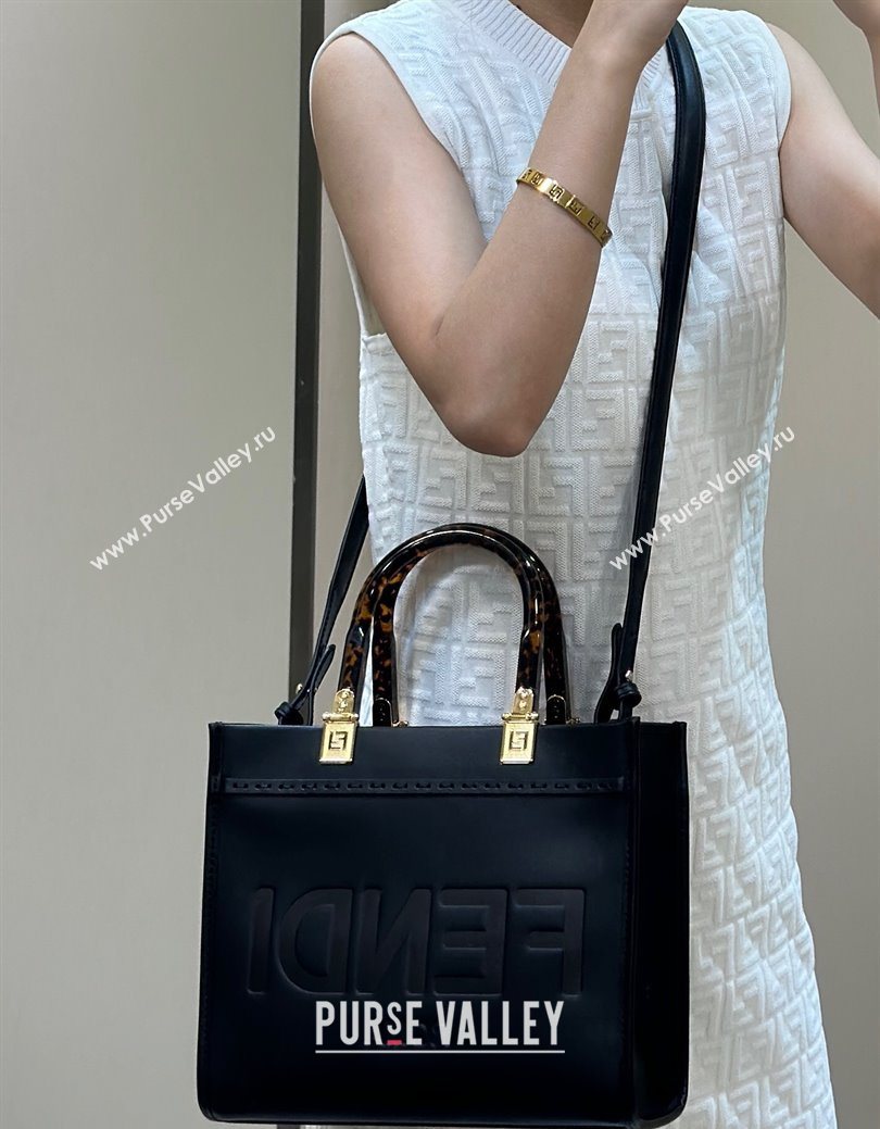 Fendi Sunshine Small Tote Bag in Logo Calfskin Leather Black 2025 8618 (CL-250628034)