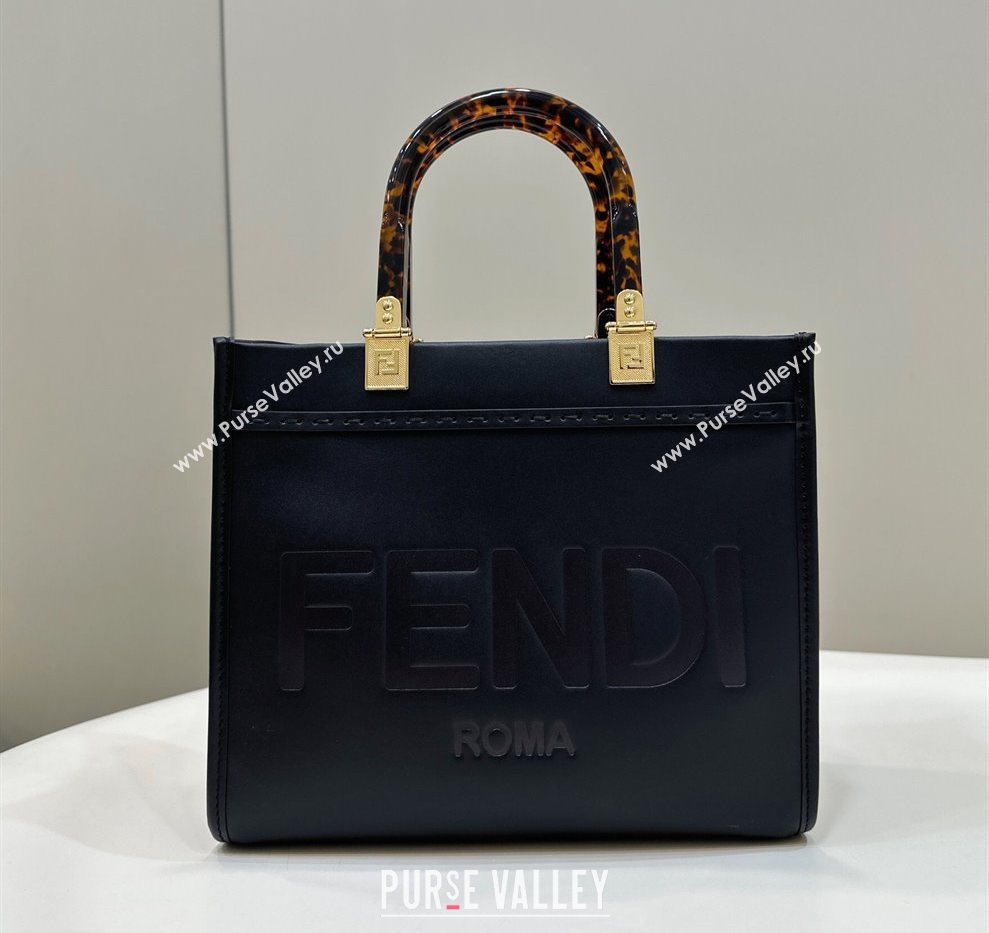 Fendi Sunshine Small Tote Bag in Logo Calfskin Leather Black 2025 8618 (CL-250628034)