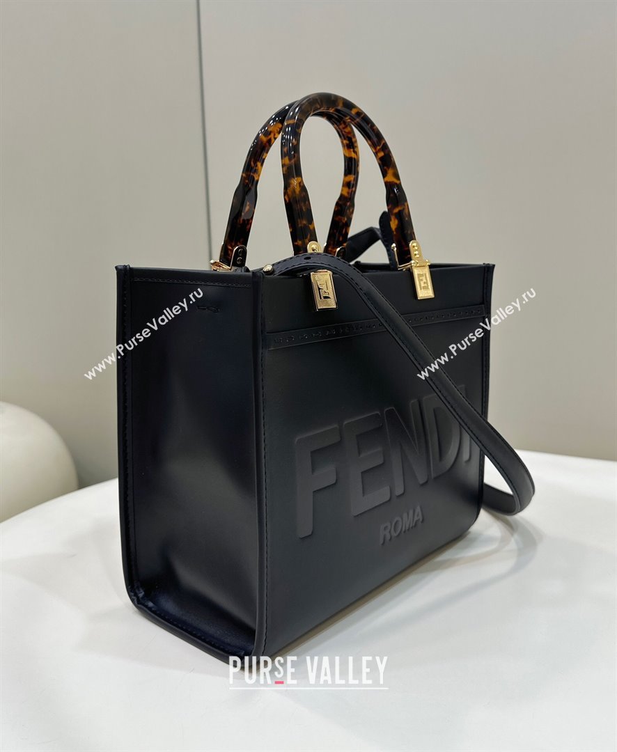 Fendi Sunshine Small Tote Bag in Logo Calfskin Leather Black 2025 8618 (CL-250628034)