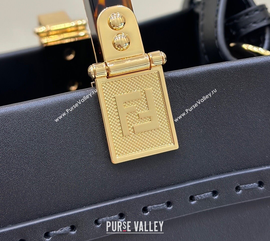 Fendi Sunshine Small Tote Bag in Logo Calfskin Leather Black 2025 8618 (CL-250628034)