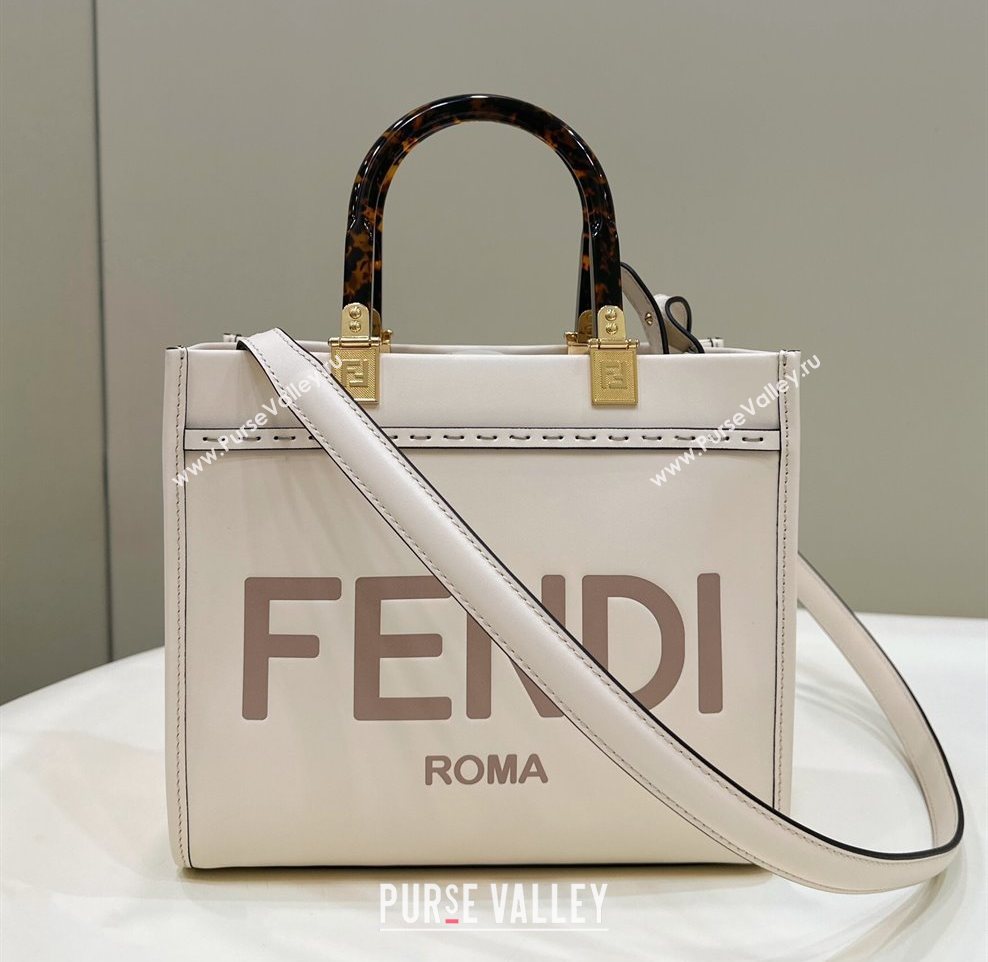 Fendi Sunshine Small Tote Bag in Logo Calfskin Leather White 2025 8618 (CL-250628035)