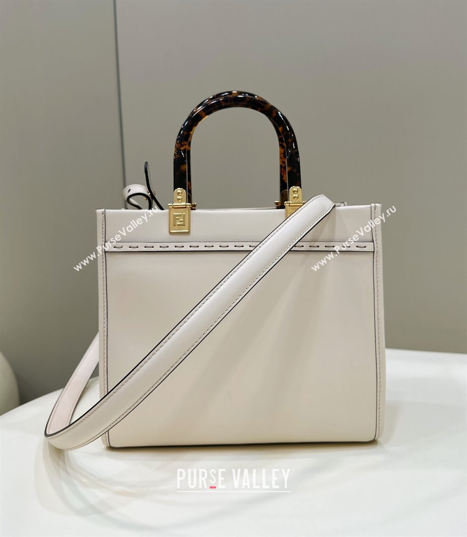 Fendi Sunshine Small Tote Bag in Logo Calfskin Leather White 2025 8618 (CL-250628035)
