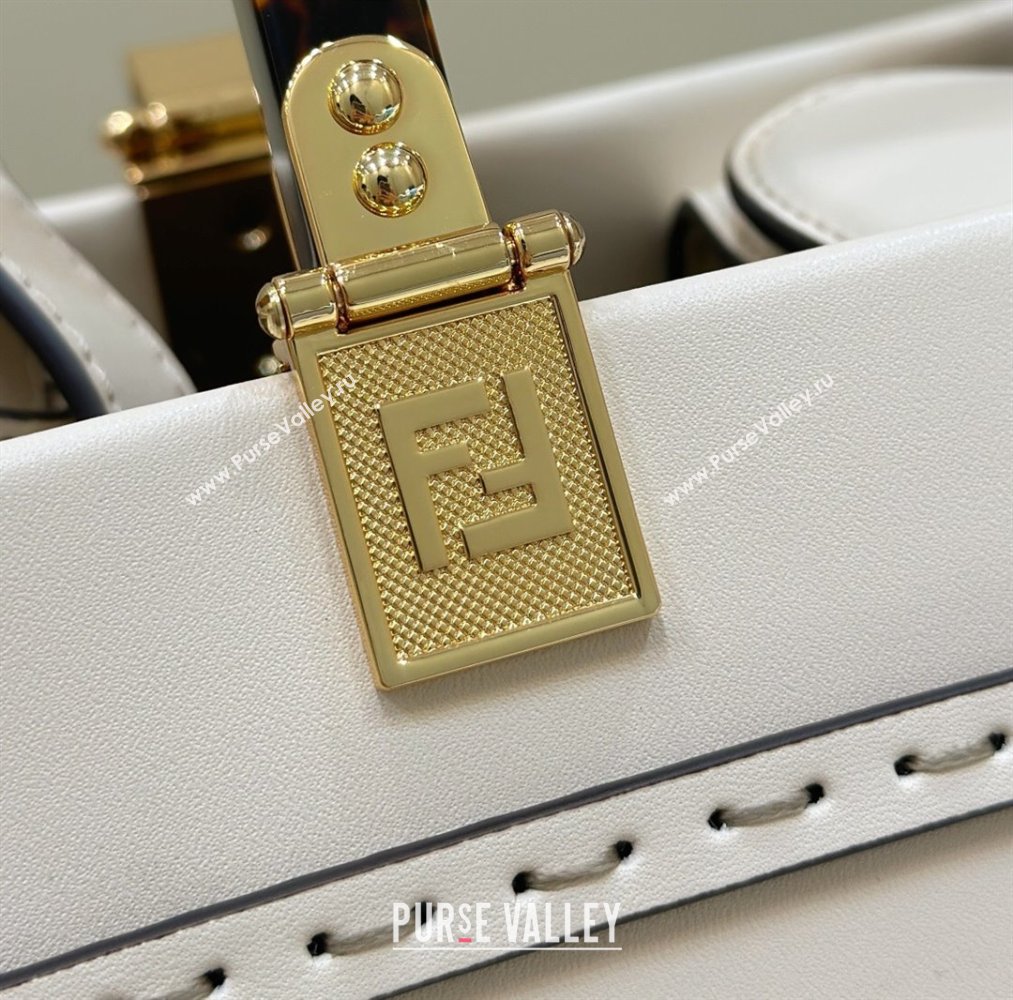 Fendi Sunshine Small Tote Bag in Logo Calfskin Leather White 2025 8618 (CL-250628035)