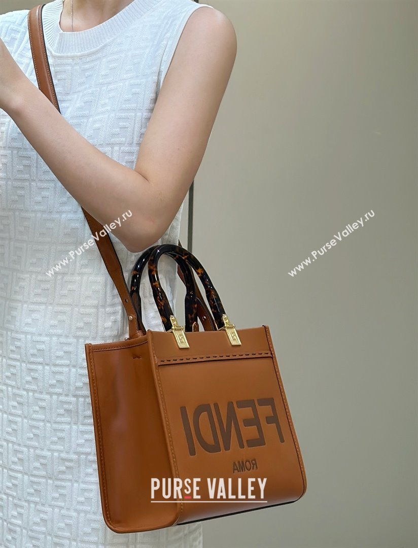 Fendi Sunshine Small Tote Bag in Logo Calfskin Leather Brown 2025 8618 (CL-250628036)