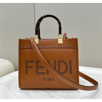Fendi Sunshine Small Tote Bag in Logo Calfskin Leather Brown 2025 8618 (CL-250628036)