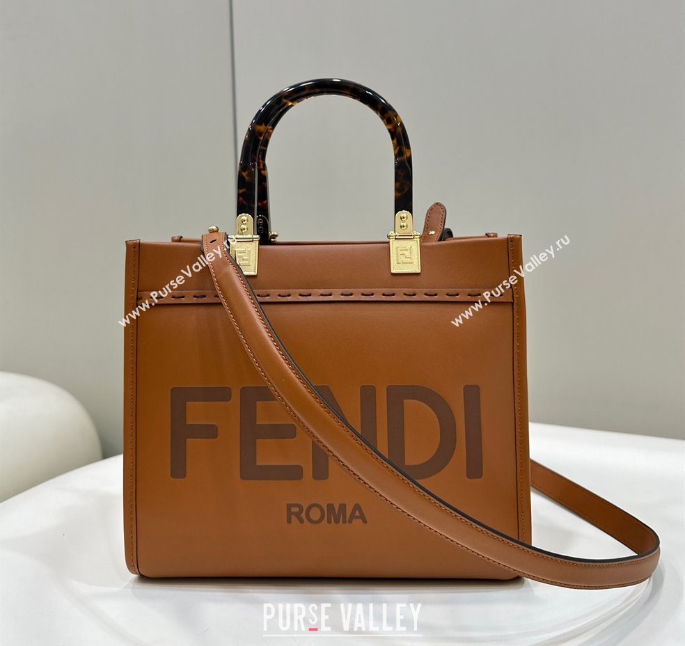 Fendi Sunshine Small Tote Bag in Logo Calfskin Leather Brown 2025 8618 (CL-250628036)
