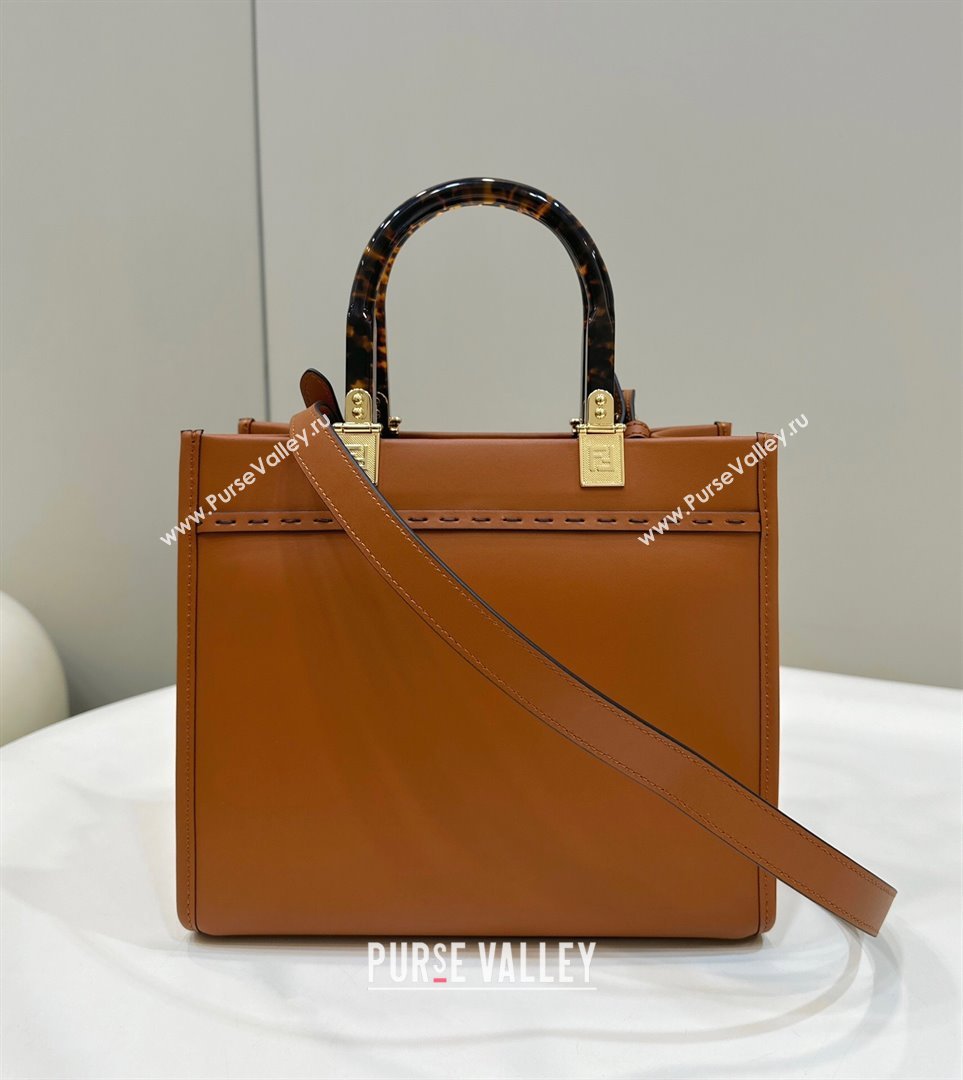 Fendi Sunshine Small Tote Bag in Logo Calfskin Leather Brown 2025 8618 (CL-250628036)