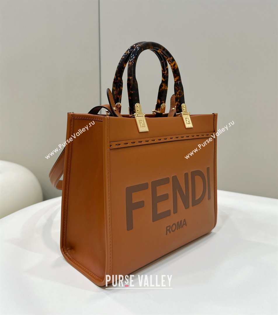 Fendi Sunshine Small Tote Bag in Logo Calfskin Leather Brown 2025 8618 (CL-250628036)