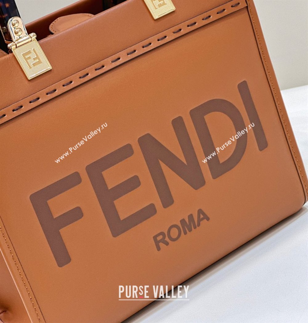 Fendi Sunshine Small Tote Bag in Logo Calfskin Leather Brown 2025 8618 (CL-250628036)