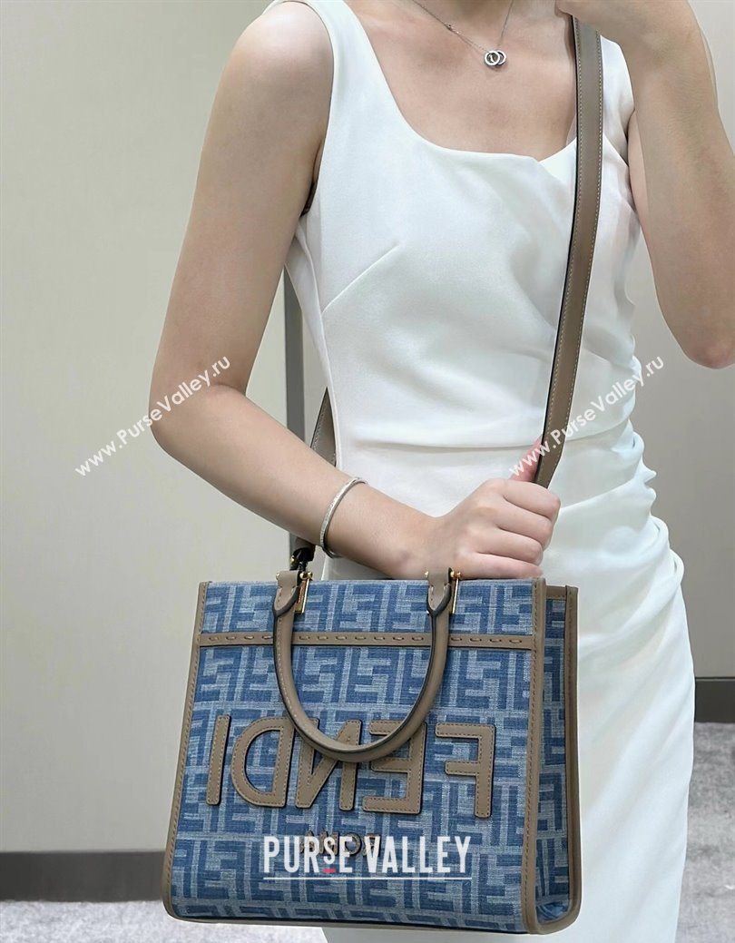 Fendi Sunshine Small Tote Bag in FF Blue Denim 2025 8618 (CL-250628032)