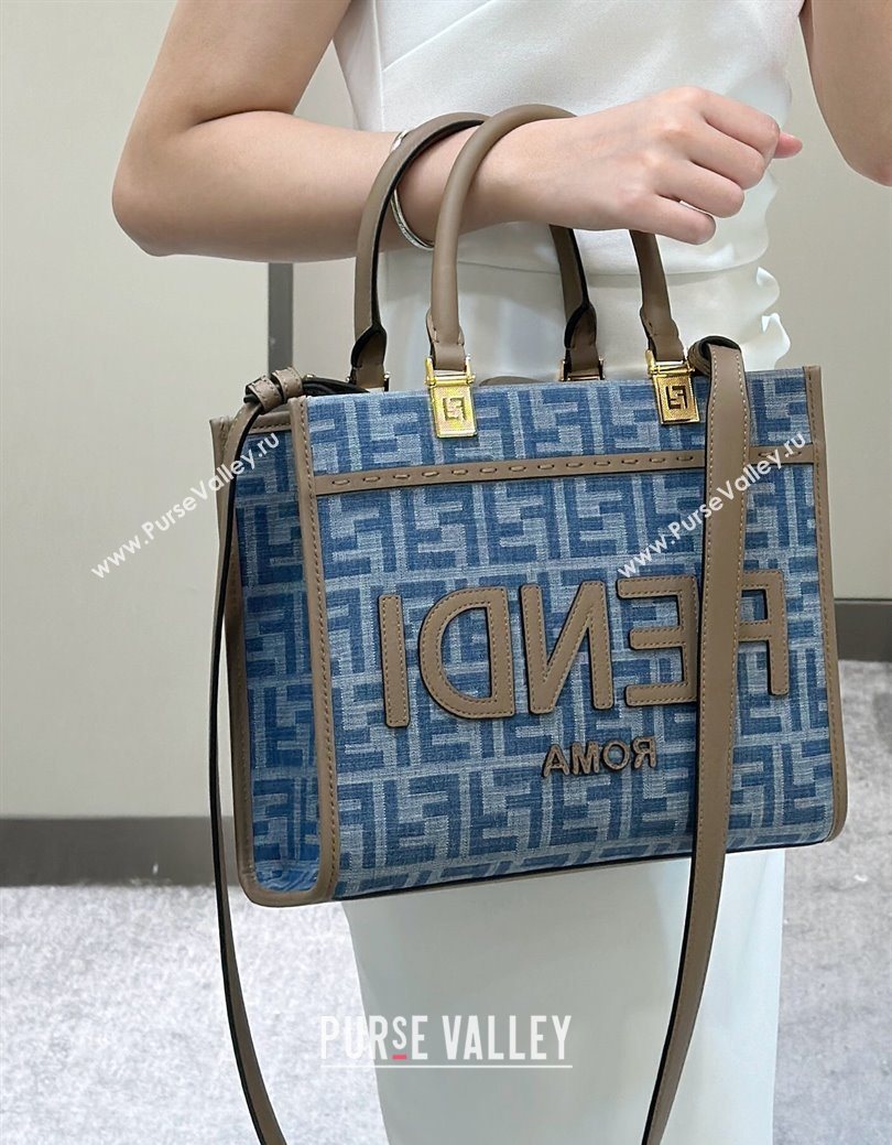 Fendi Sunshine Small Tote Bag in FF Blue Denim 2025 8618 (CL-250628032)