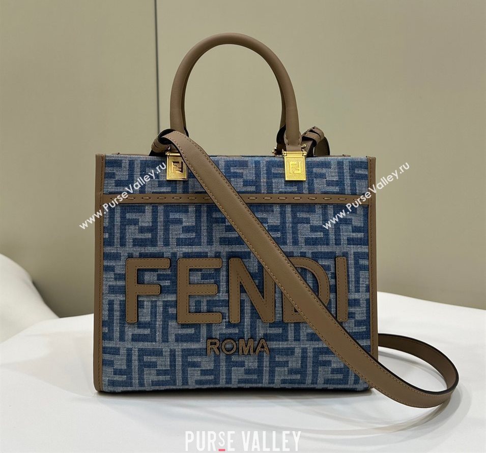 Fendi Sunshine Small Tote Bag in FF Blue Denim 2025 8618 (CL-250628032)