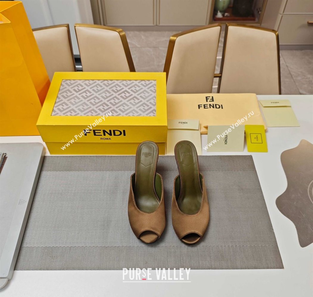 Fendi Arco Wedge Slides Sandal 8.5cm in Satin Khaki 2025 (MD-250710053)